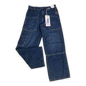 Women Blue Denim Jeans Size S Wide Leg Mid Rise Zip Closure Gardener Jeans